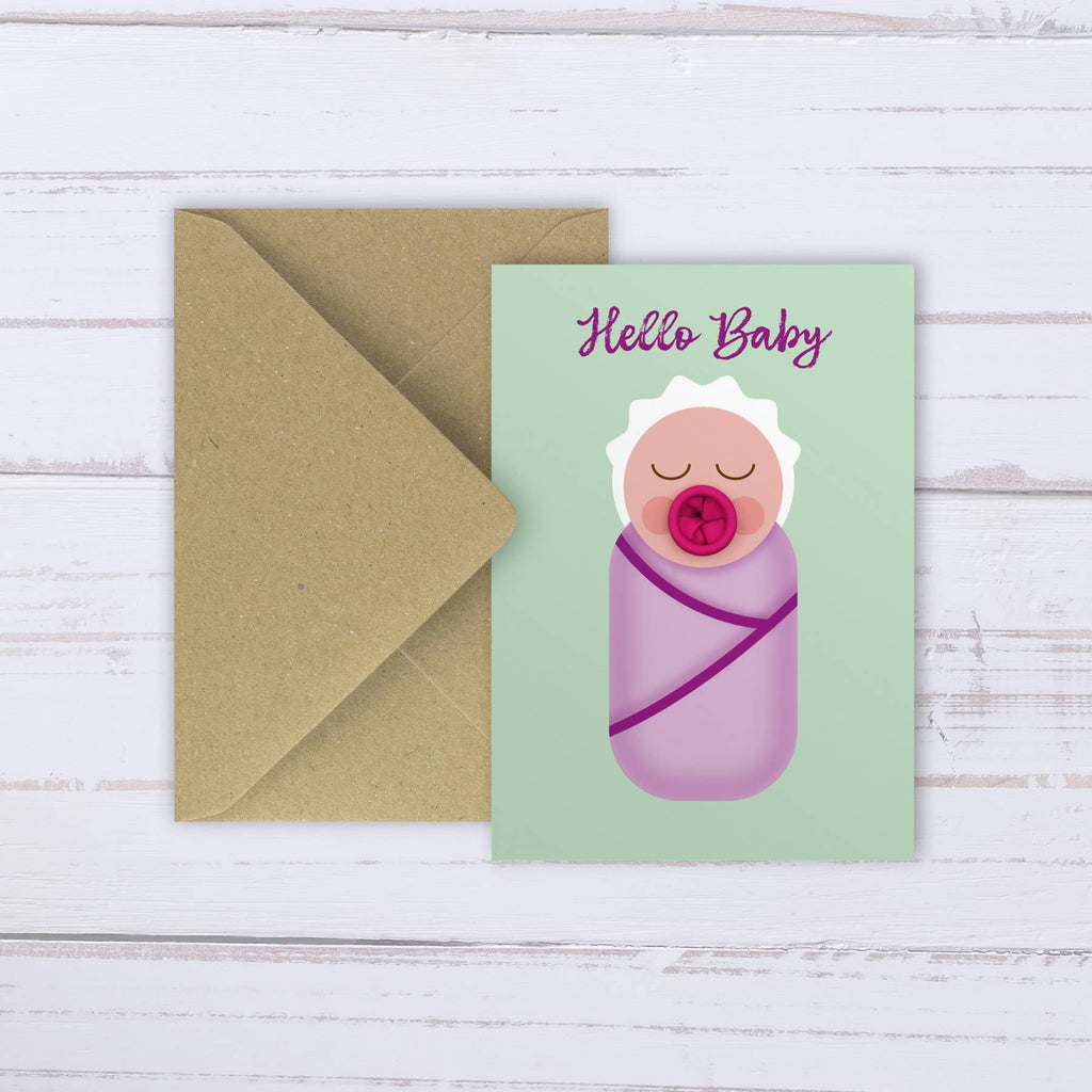 New baby girl card with balloon dummy | lighter