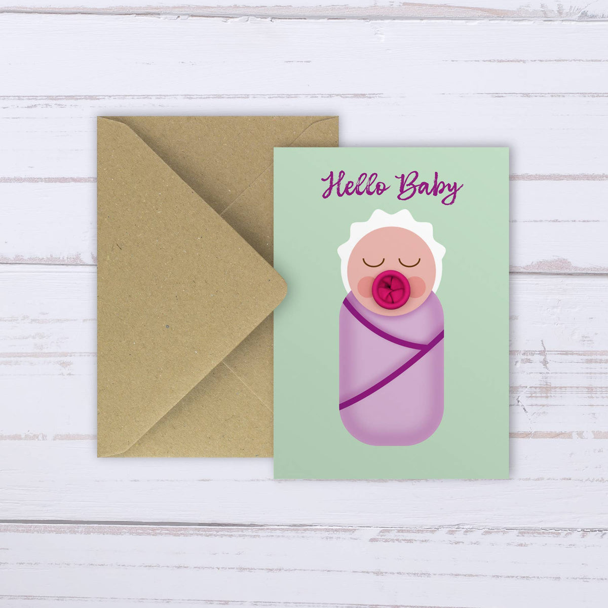 New baby girl card with balloon dummy | lighter