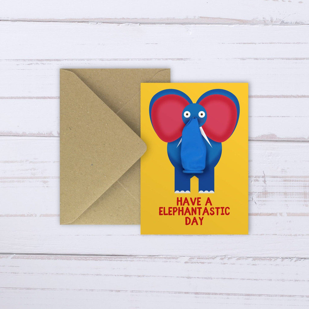 Elephant illustrated everyday card with balloon, yellow
