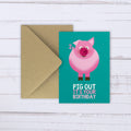 Illustrated Pig birthday balloon card