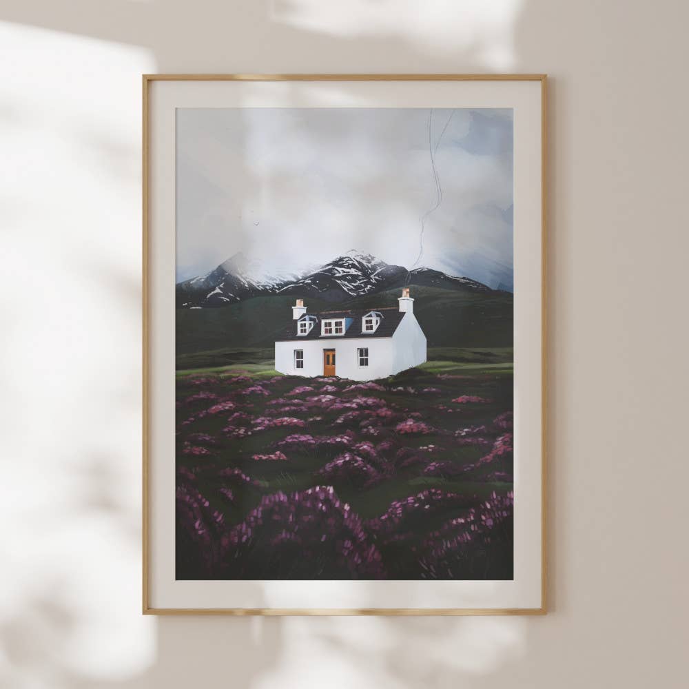 Amidst the Heather Scottish Landscape Art Print A4