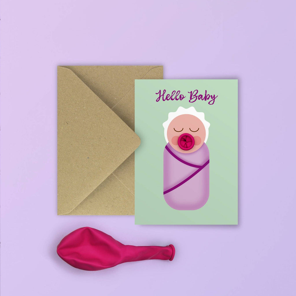New baby girl card with balloon dummy | lighter